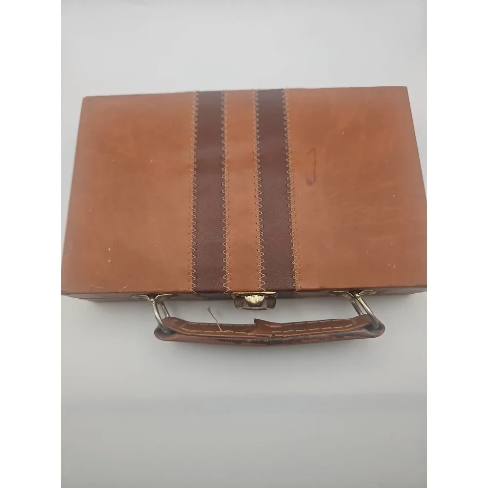 Vintage Dominoes Double Six Set 24 Piece Faux Leather Case